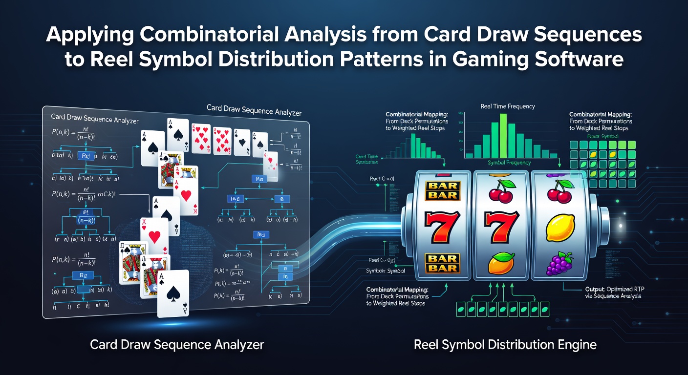 Diagram illustrating combinatorial sequences in card draws mapped to reel symbol patterns in slot software
