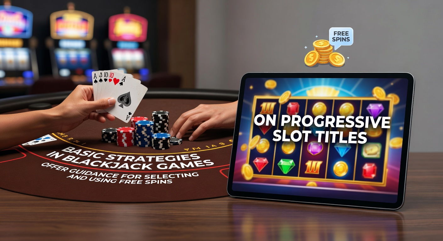 Blackjack table layout showing basic strategy charts alongside progressive slot machine reels with free spin indicators
