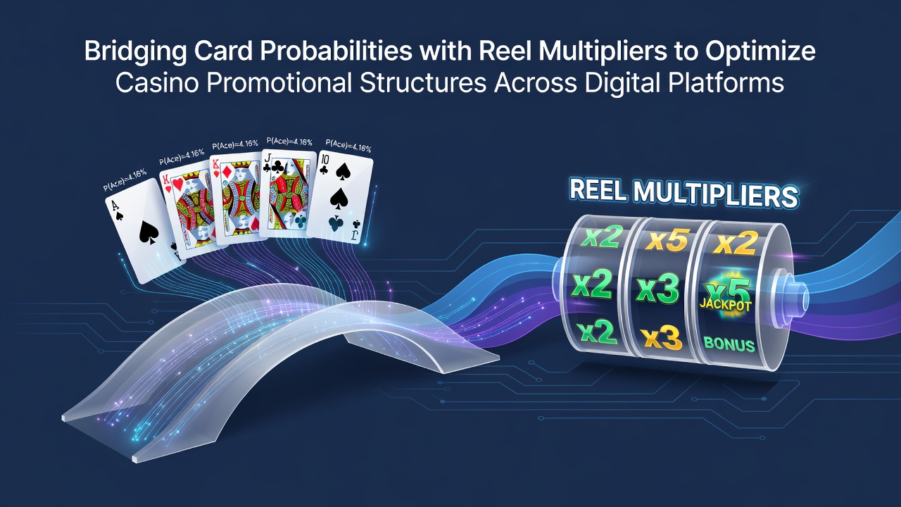Digital interface showing interconnected card probability charts and slot reel multiplier graphs used in casino promotional planning