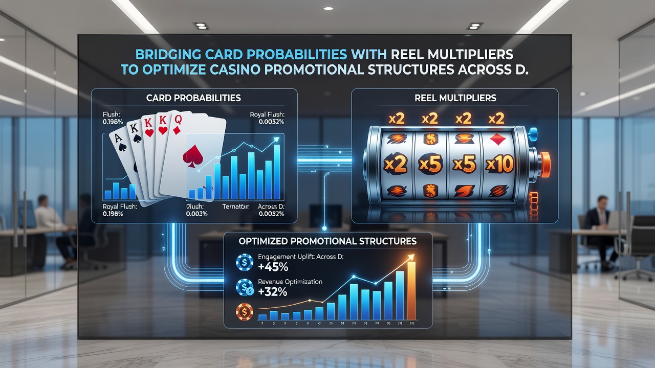 Analytics dashboard displaying merged probability data from card tables and slot reels for promotional structure testing