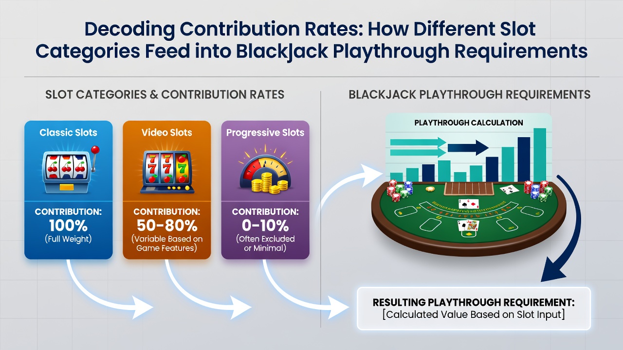 Detailed breakdown of how various slot types contribute to meeting blackjack wagering requirements