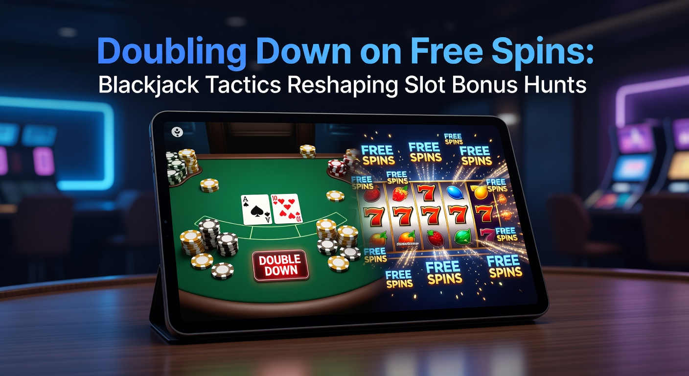 Dynamic illustration of blackjack cards merging into slot reels with free spin symbols exploding in bonus mode